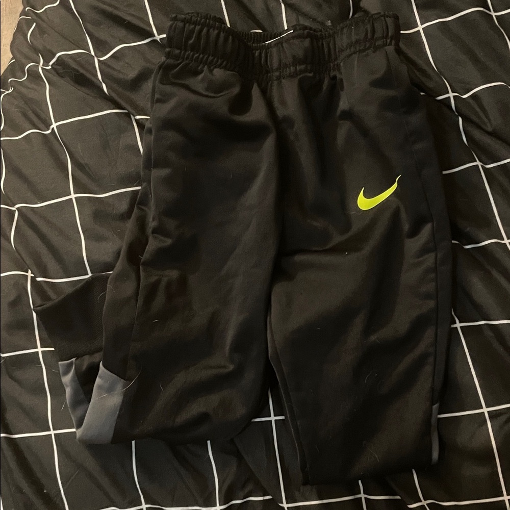 Nike Kids Black Joggers with Neon Green Swoosh
